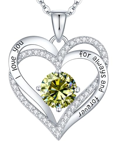 CDE S925 Silver Engraved Forever Love Heart Birthstone Necklaces for Women | 5A CZ,Hypoallergenic,Nickel-Free & Lead-Free Pendant,Anniversary Christmas Wedding Birthday Gift for Wife Girlfriend - color: 08-Aug, style: White Gold Plated
