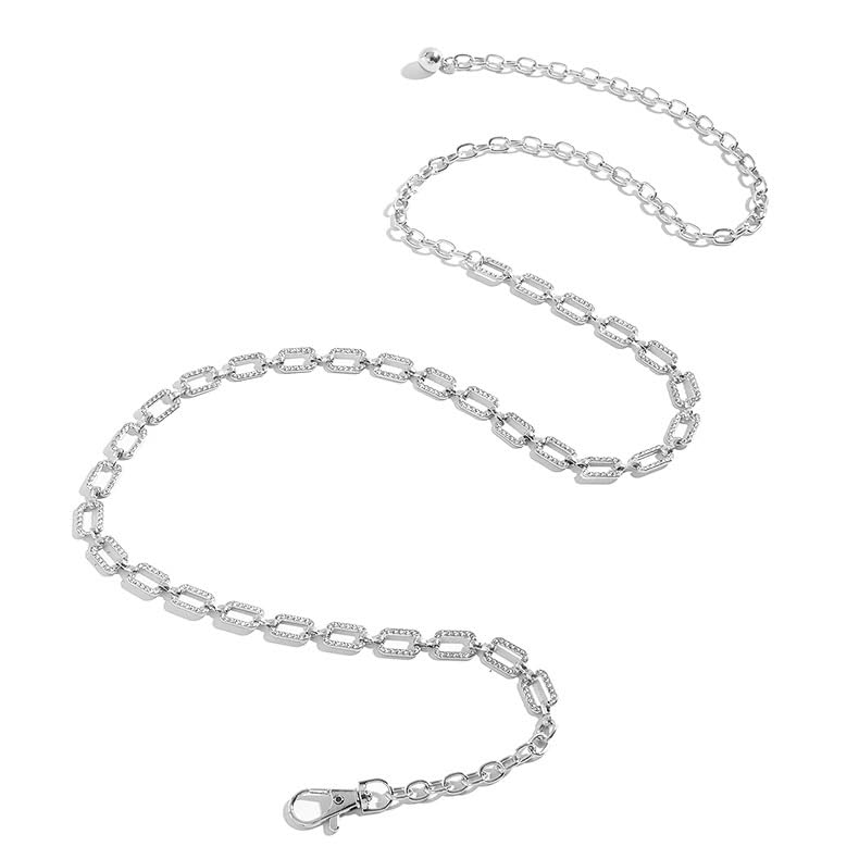 Eohak O-Ring Metal Waist Chain for Women Adjustable Metal Waist Belt Belly Link for Jeans Dress - color: Rhinestones - Silver