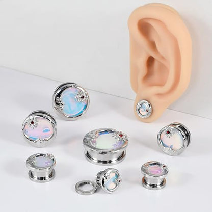 2PCS Sun Moon Ear Tunnels Plugs Flash Film 316L Stainless Steel Screw Ear Expander Stretcher Piercing Ear Gauges Body Jewelry 8mm-25mm - color: 9/16"(14mm)