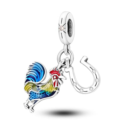 925 Silver Charm for Bracelets Animal Pet Insect Series Women Jewelry Gift - color: Yellow rooster