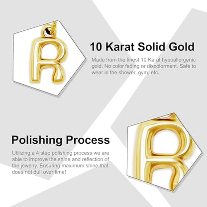 Gold Puffed Initial Letter Charm - 10 Karat Gold - 3D Bubble Letter Pendant - style: Letter r