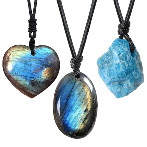 Natural Raw Crystal Necklace for Women Irregular Stone Necklaces Spiritual Gemstone Pendant with Adjustable Rope - color: F-Set 1