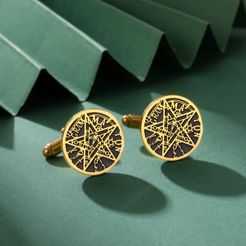 Cufflinks for Men Delicate Stainless Steel Wedding Business Cufflinks Gifts for Groom Husband French Shirt Accessories - style: Solomon's Star-Gold