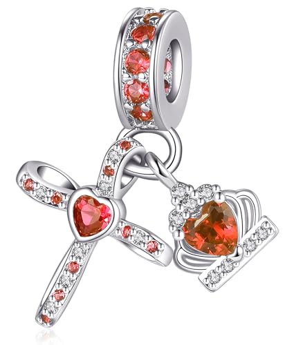 Silver Cross Birthstones Charm Fit for Pandora Charms Bracelet Crown Dangle Charms Beads Birthday Jewelry Gifts for Women - style: January