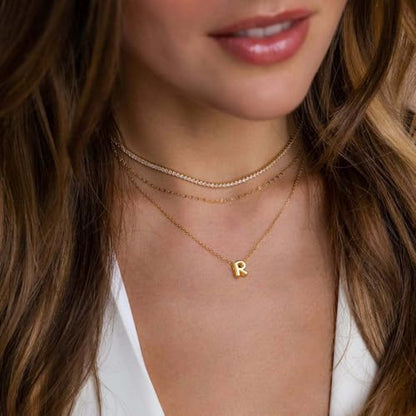 Initial Necklaces for Women Bubble Gold Silver Letter Necklace Dainty Personalized Charm Pendant Name Necklace Cute Non Tarnish Fashion Accessories Teen Gift Trendy Stuff Jewelry Gifts - color: Gold, style: R