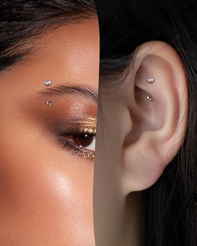 Cute Titanium Rook Earrings 16g Silver Surgical Steel Rook Piercing Jewelry 6mm 8mm Eyebrow Rings Eyebrow Barbell Threaded Dainty Rook Bar Nickel Free - size: 8mm