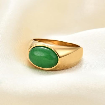 MYNENEY Signet Mens Pinky Rings Statement Wedding for Women - color: Green-Gold