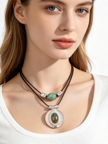 Chunky Pendant Necklace for Women Vintage Boho Necklaces Choker Layered Statement Necklaces Bohemian Jewlery Gifts - style: Large Pendant Choker Necklace