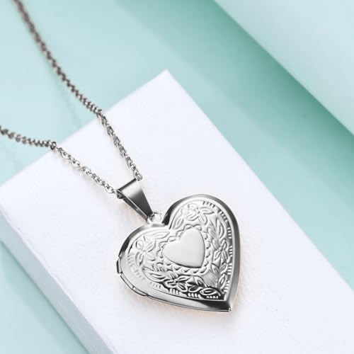 2 Pcs Locket Necklace that Holds Pictures Stainless Steel Locket Pendant Necklace Image Chain Necklaces for Women - color: Love Heart 1