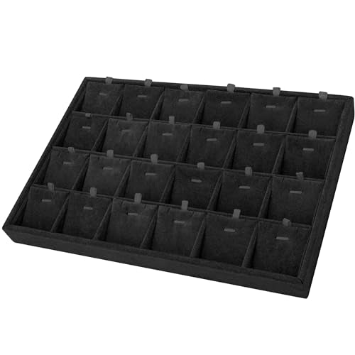 24 Grid Stackable Jewelry Tray Organizer with Removable Divider Velvet Tray | Jewelry Display Tray for Earrings Necklaces Bracelet Rings Display Showcase - Black - color: Black