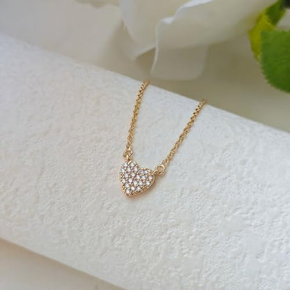 HERIER Cute Heart Necklace Dainty 18k Gold Plated Tiny Heart Pendant Choker Necklaces Small Gold Love Open Heart Chain Necklace for Women Simple Gold Necklace for Women Trendy Jewelry - color: CZ Heart Necklace-Gold