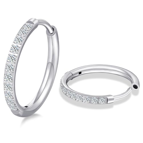 Limerencia G23 Hypoallergenic Titanium Earrings Hoops Small Huggie Earrings | 18G Cartilage F136 Pure Titanium Huggie Hoops with Cubic Zirconia, Ear Cuff Style Jewelry for Women Men with Sensitive Ears - color: White CZ, size: 14mm