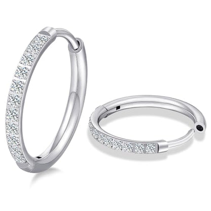 Limerencia G23 Hypoallergenic Titanium Earrings Hoops Small Huggie Earrings | 18G Cartilage F136 Pure Titanium Huggie Hoops with Cubic Zirconia, Ear Cuff Style Jewelry for Women Men with Sensitive Ears - color: White CZ, size: 14mm