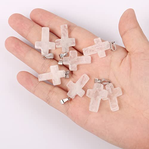 12PCS Natural Stone Cross Pendant Gemstone Charms Bulk for Jewelry Making | Healing Crystal Quartz Chakra Reiki Gemstone Pendants Charms Bulk for Necklace Craft - color: Clear Quartz Cross