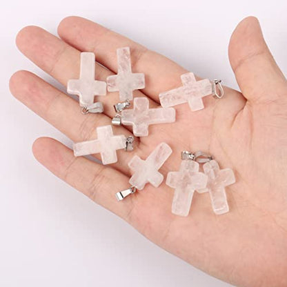 12PCS Natural Stone Cross Pendant Gemstone Charms Bulk for Jewelry Making | Healing Crystal Quartz Chakra Reiki Gemstone Pendants Charms Bulk for Necklace Craft - color: Clear Quartz Cross
