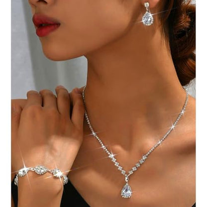 Unicra Bride Crystal Necklace Earrings Set Bridal Wedding Jewelry Sets Rhinestone Choker Necklace Prom Costume Jewelry Set for Women and Brides - color: D-3 Pack Silver Necklace Bracelet Earrings