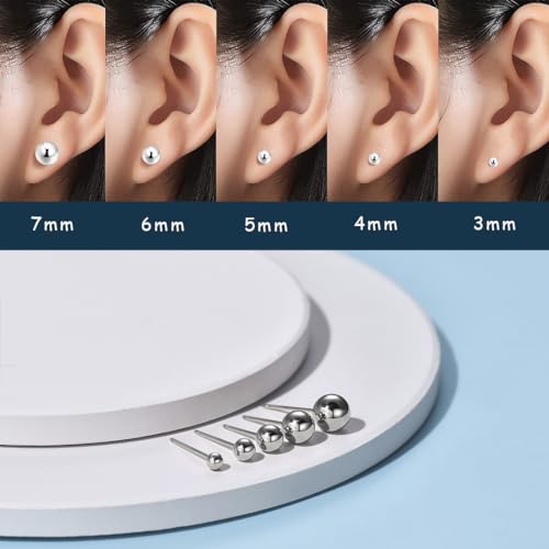 JINERA 5 Pairs Stud Earrings for Women 14K Plated Gold/Silver Pearl Ball Small Stud Earrings Set Cartilage Piercing Hypoallergenic Lightweight Flatback Earrings Jewelry Gifts for Women - color: 5 Pairs Silver Ball Stud Earrings