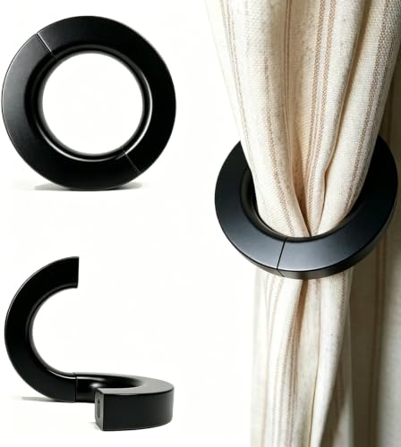 NICE PURCHASE 2 Pcs Wooden Curtain Tiebacks Holdbacks European Classic Retro Window Home Office Decorative Drapes Holders Strong Magnetic Clean Durable - Multifunctional Also Wood Pants Hanger (B) - color: 2.5" Inner Diameter - Black