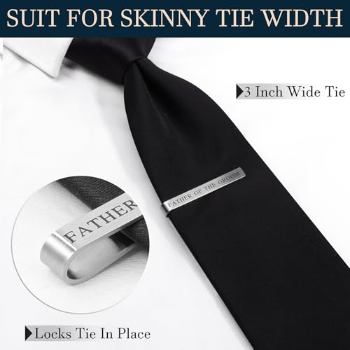 HAWSON Father of the Bride and Groom Tie Clip Best Man Skinny Stainless Steel Marriage Tie Bar Wedding Gift for Man - style: 2''-Father Of The Groom