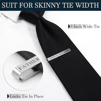 HAWSON Father of the Bride and Groom Tie Clip Best Man Skinny Stainless Steel Marriage Tie Bar Wedding Gift for Man - style: 2''-Father Of The Groom
