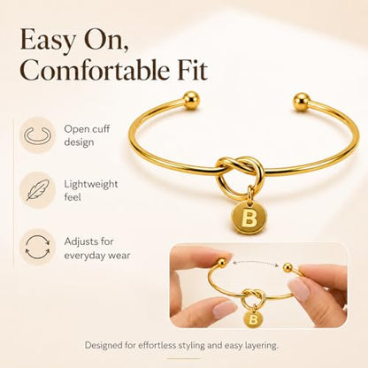 LemonRose Initial Bracelets for Women - Dainty Tie the Knot Letter A-Z 14K Gold Plated for Women Gold Cuff Bracelet for Womens Jewelry Personalized Bridesmaid Proposal Gifts - color: Gold B