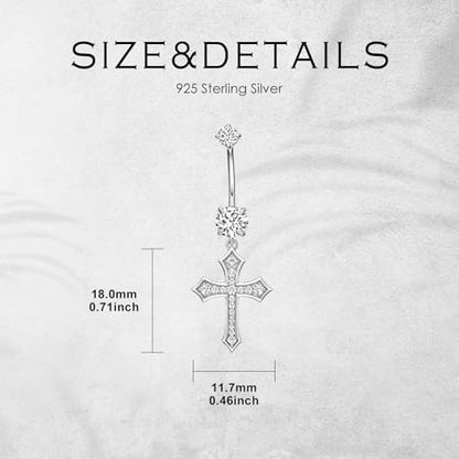 Belly Button Rings 925 Sterling Silver Belly Piercing Jewelry Hypoallergenic Navel Rings Gifts for Women - style: Cross-1