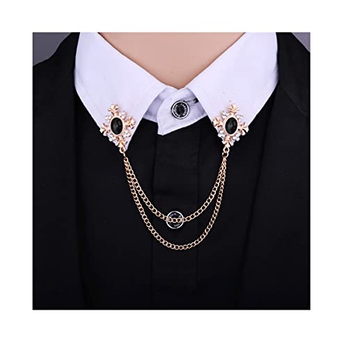Collar Chain Pin for Men and Women - Hanging Tassel Brooch Lapel Pin for Business Suits - Bar Pin With Long Chain - Gifts - color: D: black