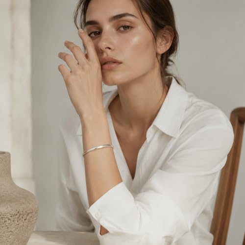 Stainless Steel Cuff Bracelet for Women, Polished Oval Open Bangle Bracelet, Minimalist Jewelry - color: Silver-4mm