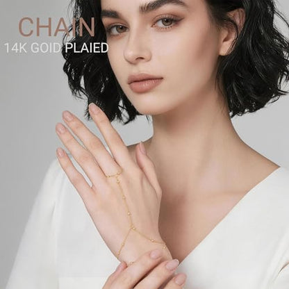 3PCS Set of Stacked Ring Bracelets Accessories for Women | 14K Gold-Plated Dainty Hand Chain Bracelets Stack Summer Jewelry for Women Trendy Ring Bracelet - color: Gold-A