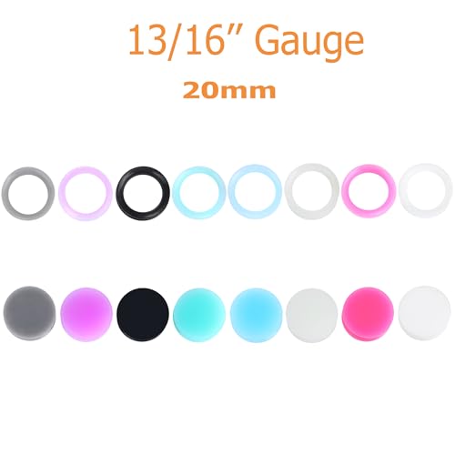 Juway Oveta Ear Gauges for Ear Silicone Ear Plugs Soft Flexible Silicone Gauge Saddle Silicone Ear Plugs and Tunnels 6mm-20mm(16 Pairs) - color: 32PCS 20mm(13/16'')