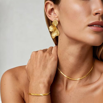 OGD Chunky Gold Statement Earrings For Women Trendy Gold Plated Sectored Flower Leaf Angel Wing Earrings Large Stud Jewlery Hypoallergenic - color: Flower+Snake 3 Set-Gold