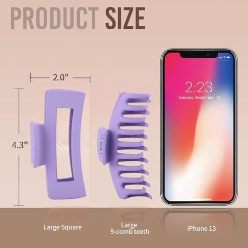 Purple Hair Clips for Women - 8 Pack 4.3 Inch Large Hair Claw Clips for Women Thin Thick Curly Hair, Big Matte Banana Clips,Strong Hold jaw clips - color: Purple