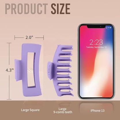 Purple Hair Clips for Women - 8 Pack 4.3 Inch Large Hair Claw Clips for Women Thin Thick Curly Hair, Big Matte Banana Clips,Strong Hold jaw clips - color: Purple