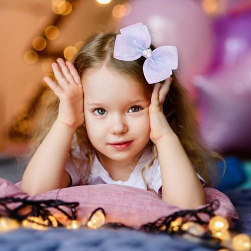KISZU 4.5 Inch Flower Hair Bows Clips Mermaid Pearl HairPins for Girls Children Teens and Women - color: Purple