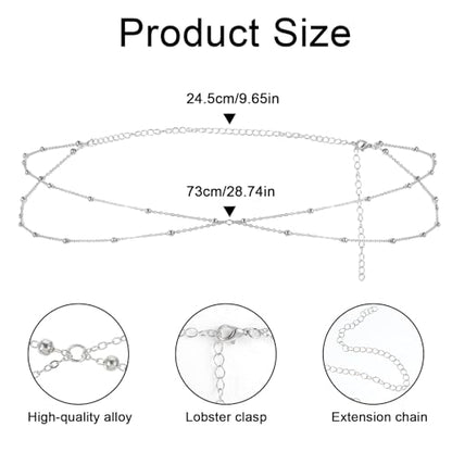 Waist Chain, Layered Silver Belly Chain with Satellite Beads Adjustable Silver Body Chains for Women Waterproof Belly Necklace for Summer Beach Jewelry Gifts for Women