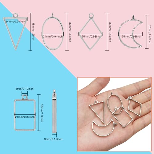 Oubaka 50pcs Open Bezel Pendants 5 Styles Open Back Bezel Pendant Open Frame Pendant Resin Craft Bezels for Resin Casting,Necklace,Earrings,Pressed Flower,DIY Crafts(White K) - color: 50pcs;White K;5 Styles