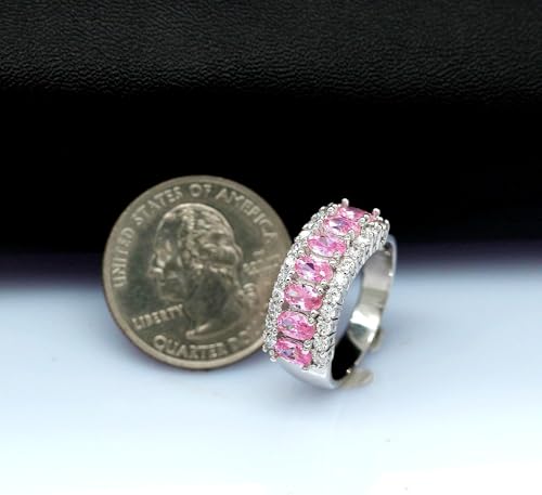 Uloveido Beautiful Women's 7 Stones Wedding Band Oval Cubic Zirconia Engagement Anniversary Rings J501 - color: Platinum-Pink