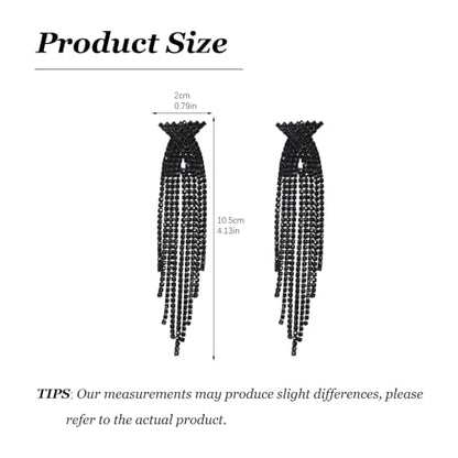 Rhinestone Earrings Prom Earrings for Women Sparkly Long Tassel Chandelier Drop Statement Earring Jewerly Gifts Wedding Party Prom Dresses Accessories - color: B2:black