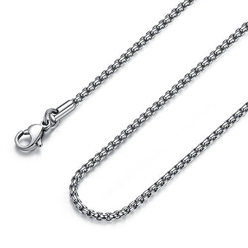 FOSIR Mens Chain Necklaces, Stainless Steel Rolo Chain Necklace for Men and Women, Silver Tone Box Chains for Men, Wide 2/3/4/5mm - size: 20.0 Inch long, style: 2mm-stainless steel