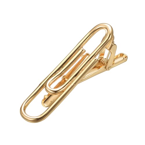 Yoursfs Personalized Stationery Series Tie Clips For Men Novelty Ruler/Pen Tie Clips Unique 18K Gold Plated/Silver Stainless Steel Tie Clip Jewelry For Father Husband Suitable For Daily - style: Gold paperclip tie clip