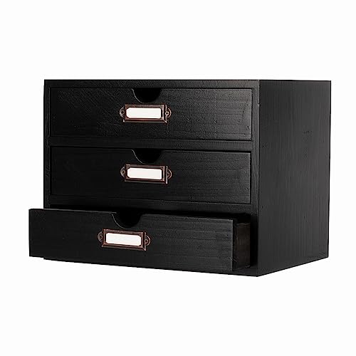 Small Wooden Drawers Wooden Box with Drawer Black | 3 Drawer Storage Box for Apothecary Cabinet, Apothecary Drawers，Desktop Organizer with Metal Handles for Office，Home - color: BLACK-SMALL03