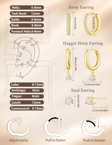Freekiss 3 Pairs Hoop Earrings Set - Dainty Stud Dangle Cartilage for Women | Hypoallergenic Earrings, Cubic Zirconia Stackable Trendy Small Set Jewelry Gifts for Women - style: rounded cz dangle earrings-GD