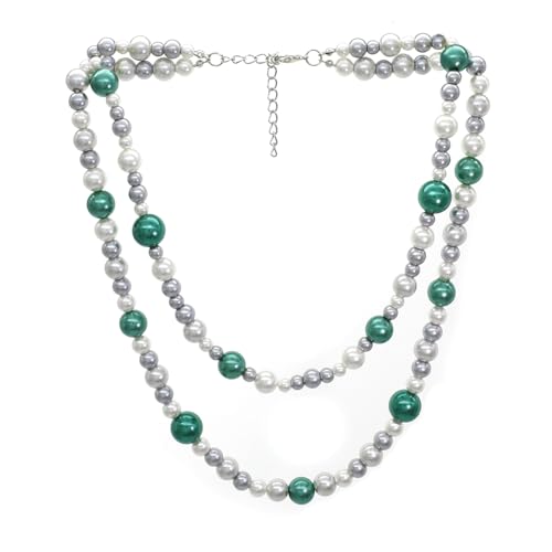 AAA+ Simulated Pearl Strand Necklace Colorful 10mm Pearls Choker Necklaces for Women 1920s Long Costume Jewelry Gift - color: emerald 2 layers