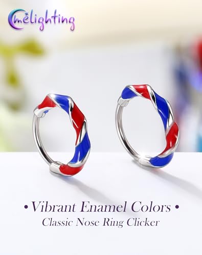 Melighting 20G Twist Nose Ring Hoop Stainless Steel 316L Piercing Jewelry | 7/8 mm Nose Piercing Jewelry, Cute Hinged Segment Clicker Lobe Helix Daith Cartilage Earring for Women - color: Steel RDBL, size: 20g7mm