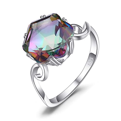JewelryPalace Fancy Cut 5.7ct Multicolor Genuine Rainbow Quartz Cocktail Rings for Her, 14K White Yellow Rose Gold Plated 925 Sterling Silver Ring for Women, Natural Gemstone Jewelry Rings - color: A-sterling Silver