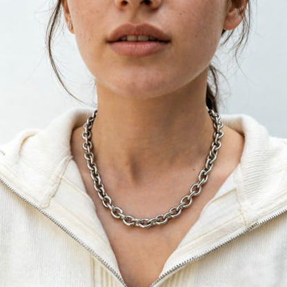 WangGao Stainless Steel Cable Chain Link Chunky Necklaces,Silver Color | thick,gifts