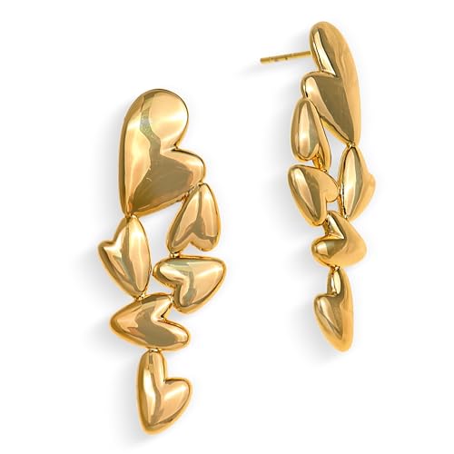 Jean Beau Chunky Gold Stone Stud Earrings for Women, Trendy Natural Gemstone Hypoallergenic Earing Valentine Jewelry Gift - color: Gold
