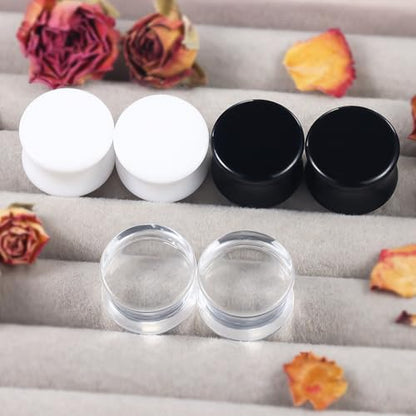 6G-30mm Solid Acrylic Gauges for Ear Double Flared Saddle Plug Tunnels Earrings Clear Black White Ear Plugs Tunnels for Women Men - color: 00G = 10mm
