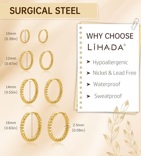 Surgical Steel Small Gold Huggie Hoop Earrings for Women Hypoallergenic - color: E-14K Glod Plated