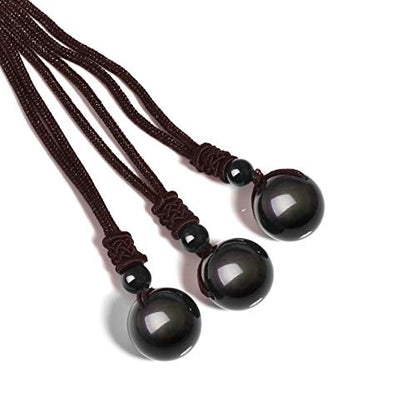 Jovivi Healing Crystals Necklace Natural Tiger Eye Amethyst Lucky Blessing Protection Chakra Beads Stone Pendant for Women Men Adjustable - color: Obsidian Stone + Brown Rope